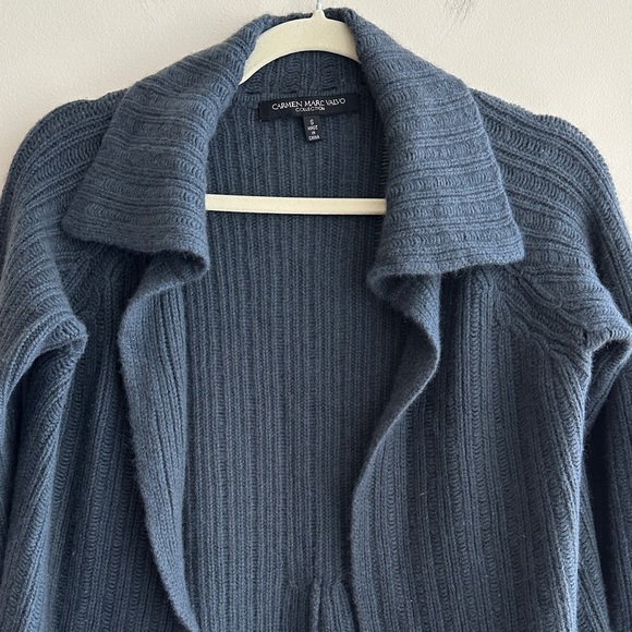 Carmen Marc Valvo Steel Blue Cozy Open Front Cardigan Sweater, Size Small - Picture 13 of 16